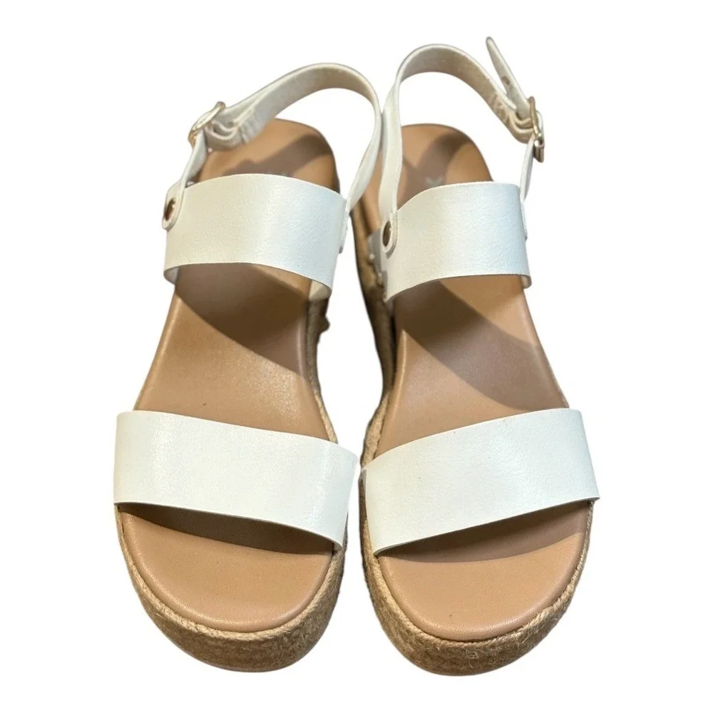 Xappeal Amelia Platform Sandals Womens‎ 7 White Espadrille Studded Buckle Strap